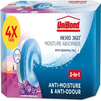 UniBond AERO 360 Moisture Absorber Lavender Refill Tab, aromatherapy, ultra-absorbent and odour-neutralising, for AERO 360 Dehumidifier, Condensation Absorbers, 4 Pack (4 x 450g)