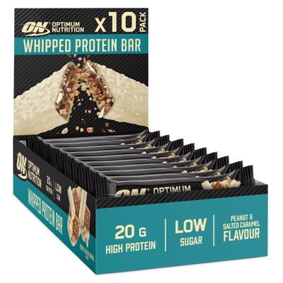 Optimum Nutrition Whipped Protein Bars, Healthy Low Calorie Snacks, Low Carb Low Sugar, Workout Snack for Men and Women, Peanut & Salted Caramel Flavour, 10 x 65g