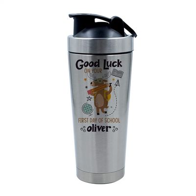 Getagift 500ml Aluminium Shaker Bottle for Supplement Shakes - Easy Clean, Durable Cup Personalised Good Luck On Your First Day of School ANY NAME. (Silver)
