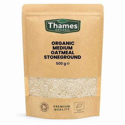 Organic Medium Oatmeal Stoneground - No Additives or Preservatives - High Fibre, Vegan, GMO-Free, Certified Organic - Stone Ground for Maximum Flavor and Nutrients - Thames Organic 500g