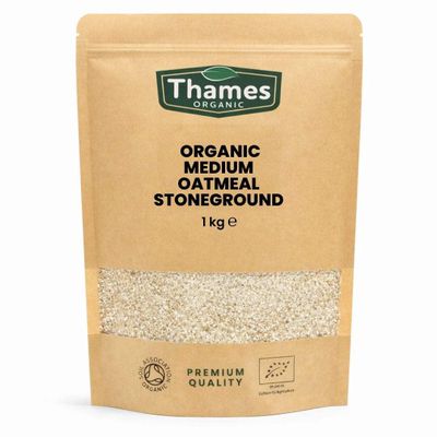 Organic Medium Oatmeal Stoneground - No Additives or Preservatives - High Fibre, Vegan, GMO-Free, Certified Organic - Stone Ground for Maximum Flavor and Nutrients - Thames Organic 1kg