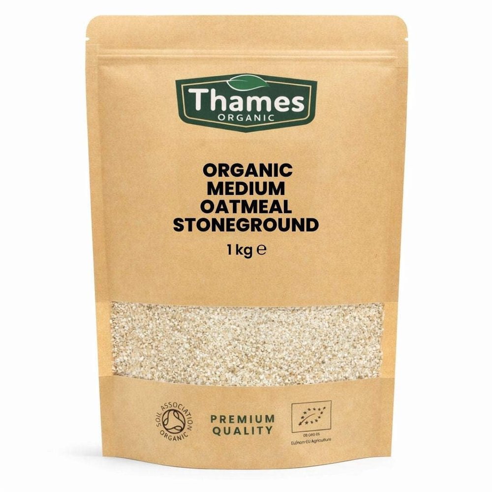Organic Medium Oatmeal Stoneground - No Additives or Preservatives - High Fibre, Vegan, GMO-Free, Certified Organic - Stone Ground for Maximum Flavor and Nutrients - Thames Organic 1kg