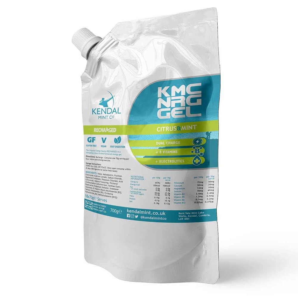 KMC NRG GEL: Energy Gel Refill Pouch Refreshing Citrus & Mint Flavour (10x70g) | Caffeine Free, Vegan & Gluten Free