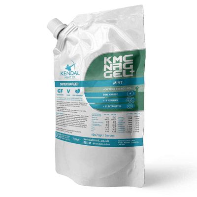 KMC NRG Gel+: Caffeine Energy Gel Refill Pouch Mint Flavour | 27g Carbs, Electrolytes, B Vitamins, Vegan & Gluten Free (10x70g Serves)