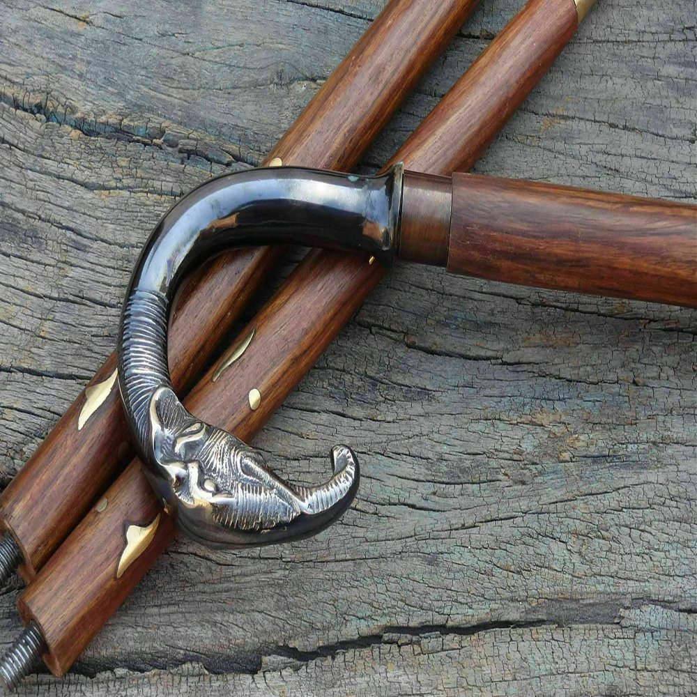 Aiysa Collection Vintage Style Brass Elephant Head Handle Victorian Wooden Walking Stick Cane