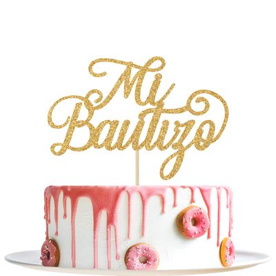 Gold Glitter Mi Bautizo Cake Topper - Holy First Communion Cake Toppers - Baby Shower, Baby's 1st Birthday, Gender Reveal Party Decorations