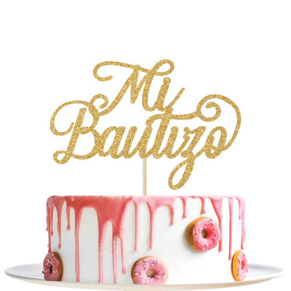 Gold Glitter Mi Bautizo Cake Topper - Holy First Communion Cake Toppers - Baby Shower, Baby's 1st Birthday, Gender Reveal Party Decorations