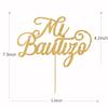 Gold Glitter Mi Bautizo Cake Topper - Holy First Communion Cake Toppers - Baby Shower, Baby's 1st Birthday, Gender Reveal Party Decorations view 3