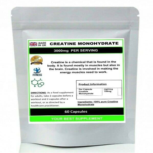 CREATINE MONOHYDRATE Capsules 3000mg Pure Premium Quality (HIGH Absorbent) 60