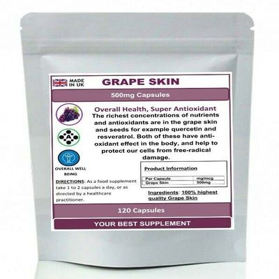 Grape Skin Capsules 500mg Resveratrol Super Strong Antioxidant Skin 90