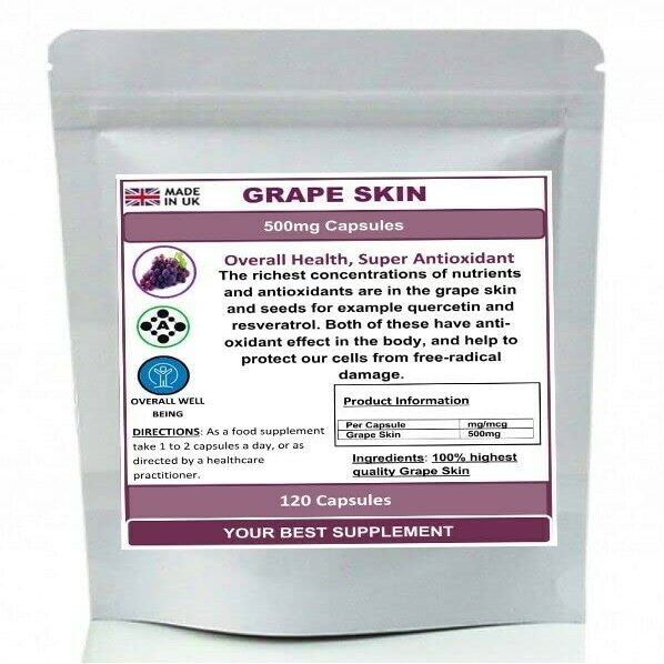 Grape Skin Capsules 500mg Resveratrol Super Strong Antioxidant Skin 90
