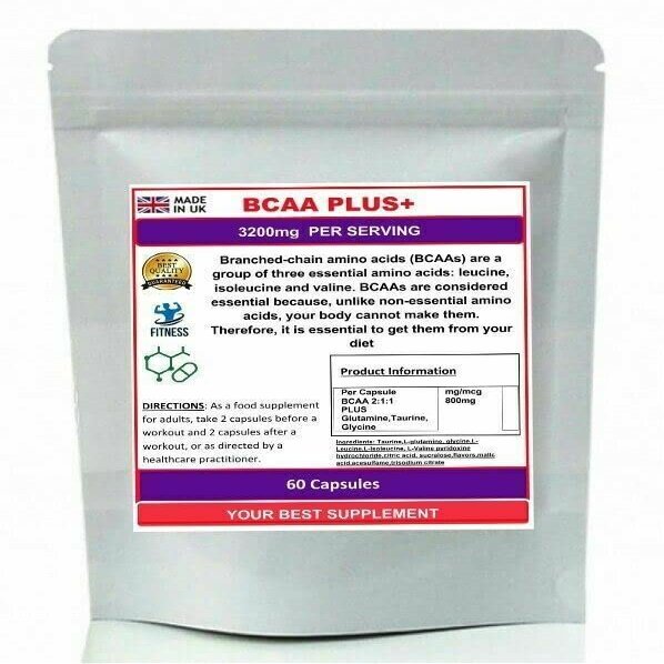 BCAA Branched Chain Amino Acid Plus+ GLUTAMINE,Taurine,GLYCINE SuperStr Capsules 120
