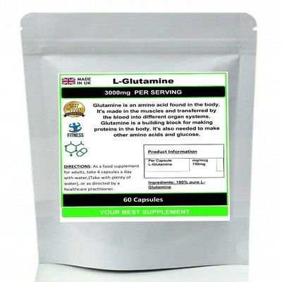 L Glutamine Capsules 750mg Amino Acids Pure Premium Quality HIGH Absorbent 30