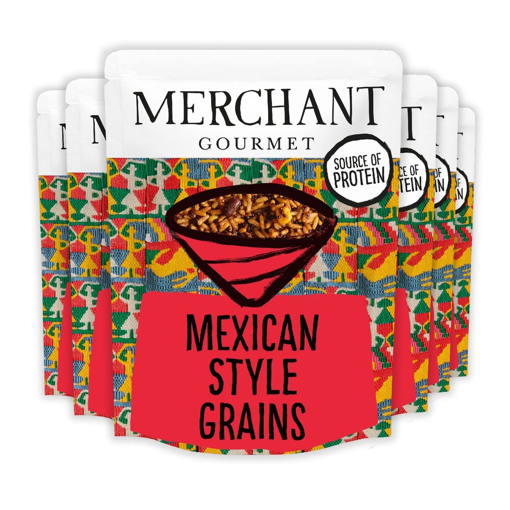 Merchant Gourmet Cooked Spicy Mexican Style Grains - Microwave Rice & Quinoa Mix - Source of Fibre, Low Fat & Vegan - Pack of 6 x 250g Ready-to-eat Pouches