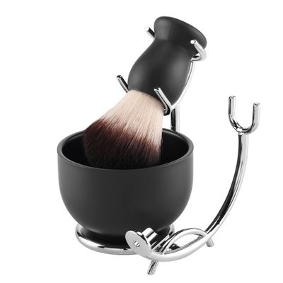 Aethland Shaving Brush for Men with Black Solid Wood Handle, and Dia 3.1 inches Stainless Steel Shaving Bowl & Shaving Stand Set for Wet Shaving Engineered for The Best Shave of Your Life