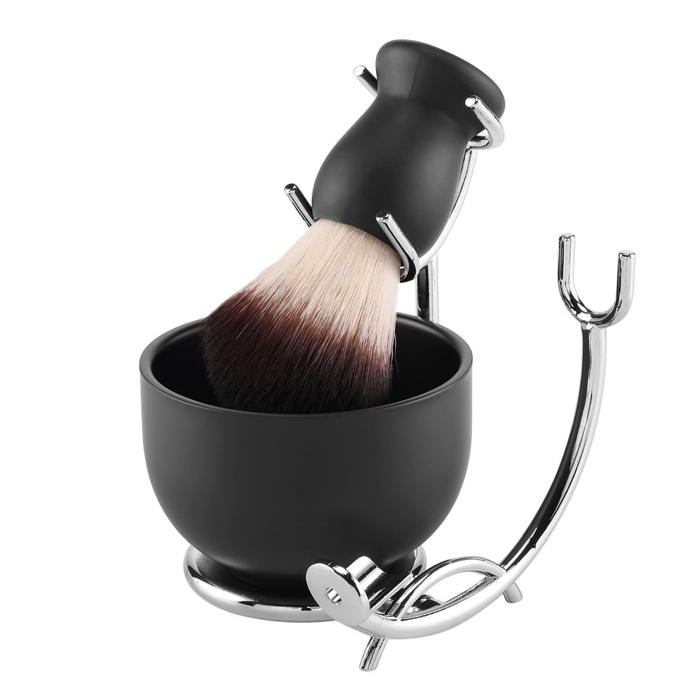 Aethland Shaving Brush for Men with Black Solid Wood Handle, and Dia 3.1 inches Stainless Steel Shaving Bowl & Shaving Stand Set for Wet Shaving Engineered for The Best Shave of Your Life