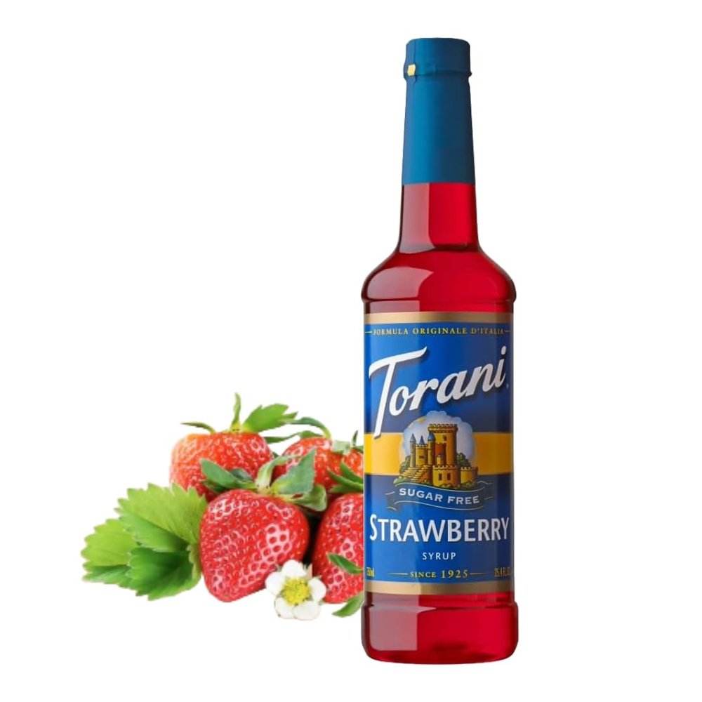 Torani Sugar Free Strawberry Syrup (750ml) - Soda Syrups for Mocktails, Cocktails, Iced Tea & Soda Drinks - Zero Sugar, No Calorie, No Carb & Vegan-Friendly