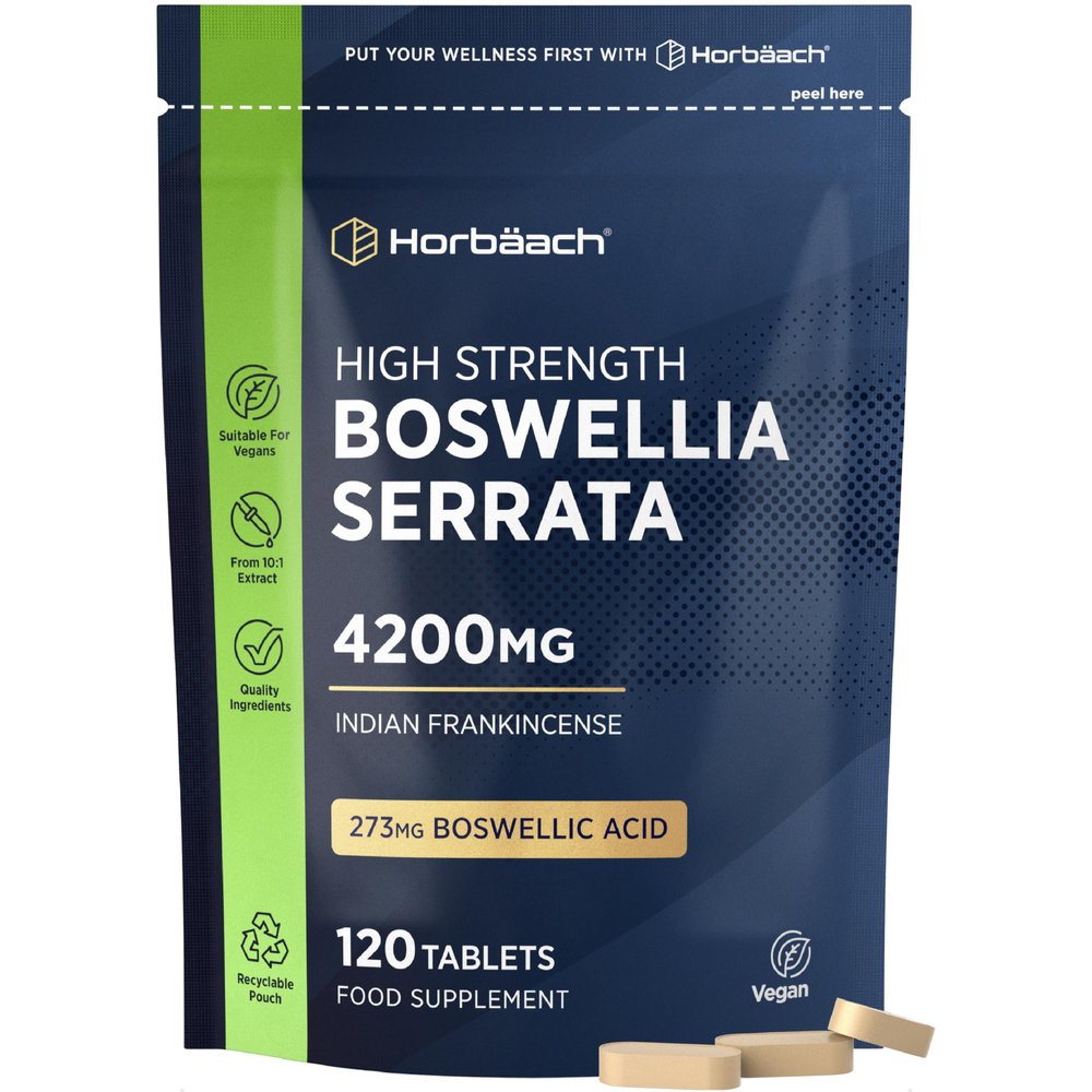 Boswellia Serrata Extract 4200mg | 65% (273mg) Boswellic Acid | 120 Vegan Tablets | Indian Frankincense Supplement | by Horbaach