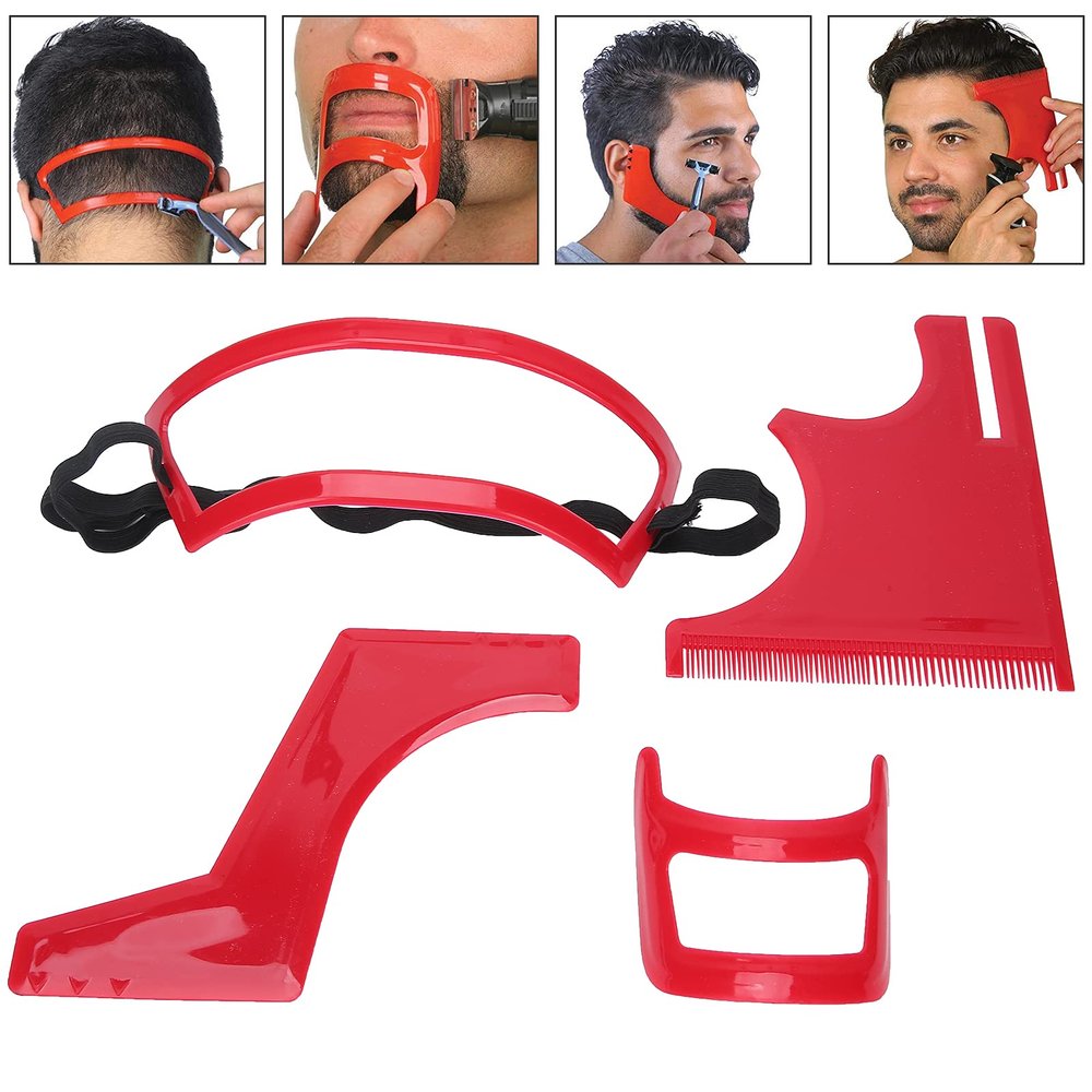 Beard Shaping Tool Kit Beard Styling Cutting Hairline Grooming Red Plastic Beard Template Set Beard Styling Template Beard Shaving Tool Neckline Guide Men's Beard Template