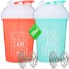 [2 Pack] 20-Ounce Shaker Bottle with Motivational Quotes (Coral & Mint) | Protein Shaker Bottle with Mixer Agitators | Blender Shaker Bottle for Protein Mixes Pack is BPA Free and Dishwasher Safe view 1