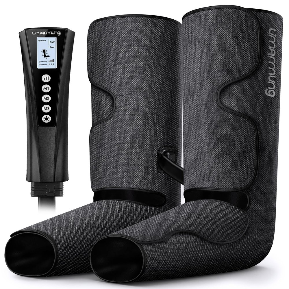 UMARMUNG Air Compression Leg Massager with Heat - Adjustable Calf & Foot Massager for Pain Relief, Circulation, Recovery - Massage boots for Athletes, Seniors, Nurses - Gifts for Mom, Dad, Men & Women