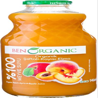 BenOrganic - Organic Peach, Apricot, Apple Juice 946ml Glass Bottle, 100% Natural Fruit Juice Drink, No Sugar, No Additives, Not from Concentrate