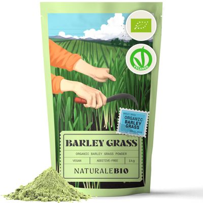 NaturaleBio Raw Organic Barley Grass Powder 1kg. Bio, Natural and Pure, Grown in Europe. Ideal for Green juices, Smoothies and Recipes. Suitable for Vegetarians and Vegans