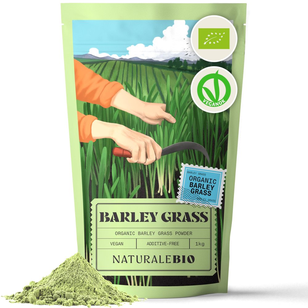 NaturaleBio Raw Organic Barley Grass Powder 1kg. Bio, Natural and Pure, Grown in Europe. Ideal for Green juices, Smoothies and Recipes. Suitable for Vegetarians and Vegans