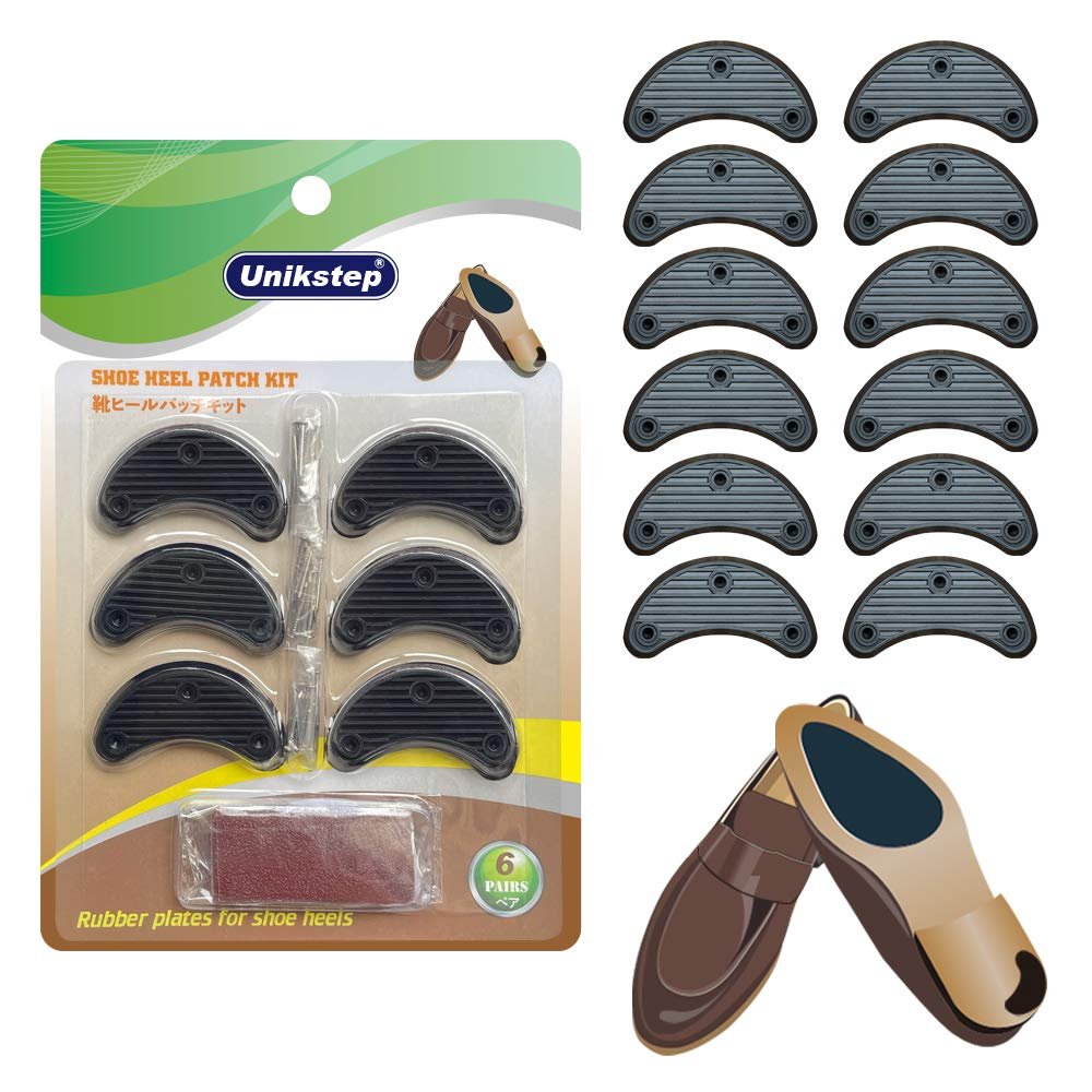 Unikstep 6 Pairs Shoe Heel Plate Tap, Shoe Heel Side Worn Repair Rubber Patch, Replacement Kit