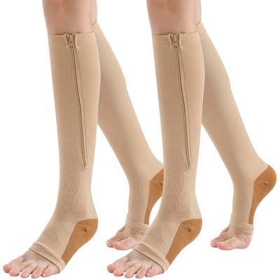 AIEOE 2/3 Pairs Zipper Compression Socks Open Toe Socks Knee-High Zip Leg Support Stocks for Varicose Vein Edema