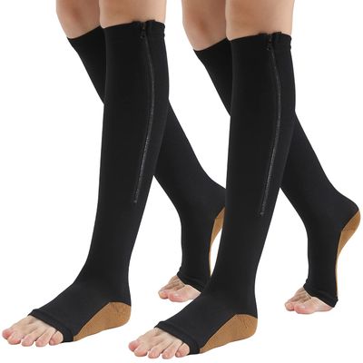 AIEOE Unisex Compression Socks Zipper Mid-Calf Length Sock Open Toe Support Varicose Veins Sock