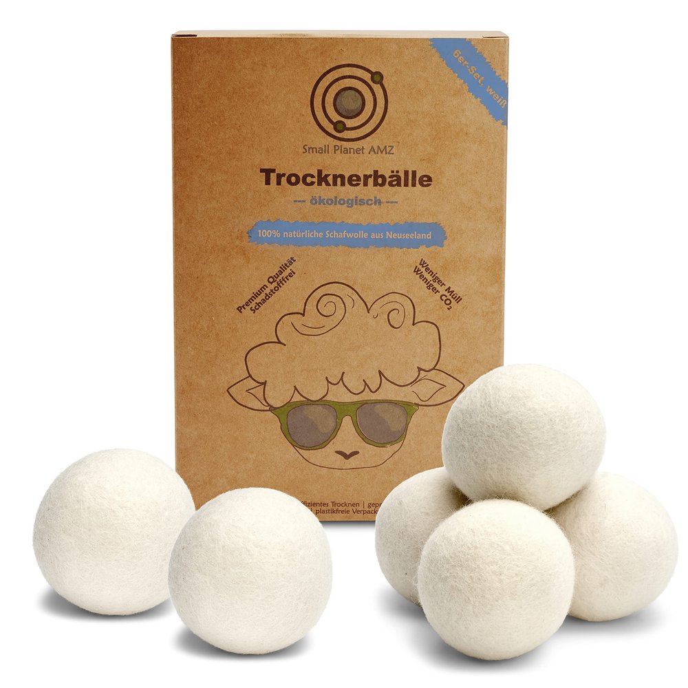 Small Planet AMZ Dryer Balls - high Density & Extremely Long Life - Sheep Wool from New Zealand - Sustainable Laundry Balls for Tumble Dryer  6 pcs Set
