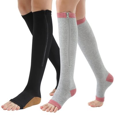 AIEOE Unisex Compression Socks Zipper Mid-Calf Length Sock Open Toe Support Varicose Veins Sock
