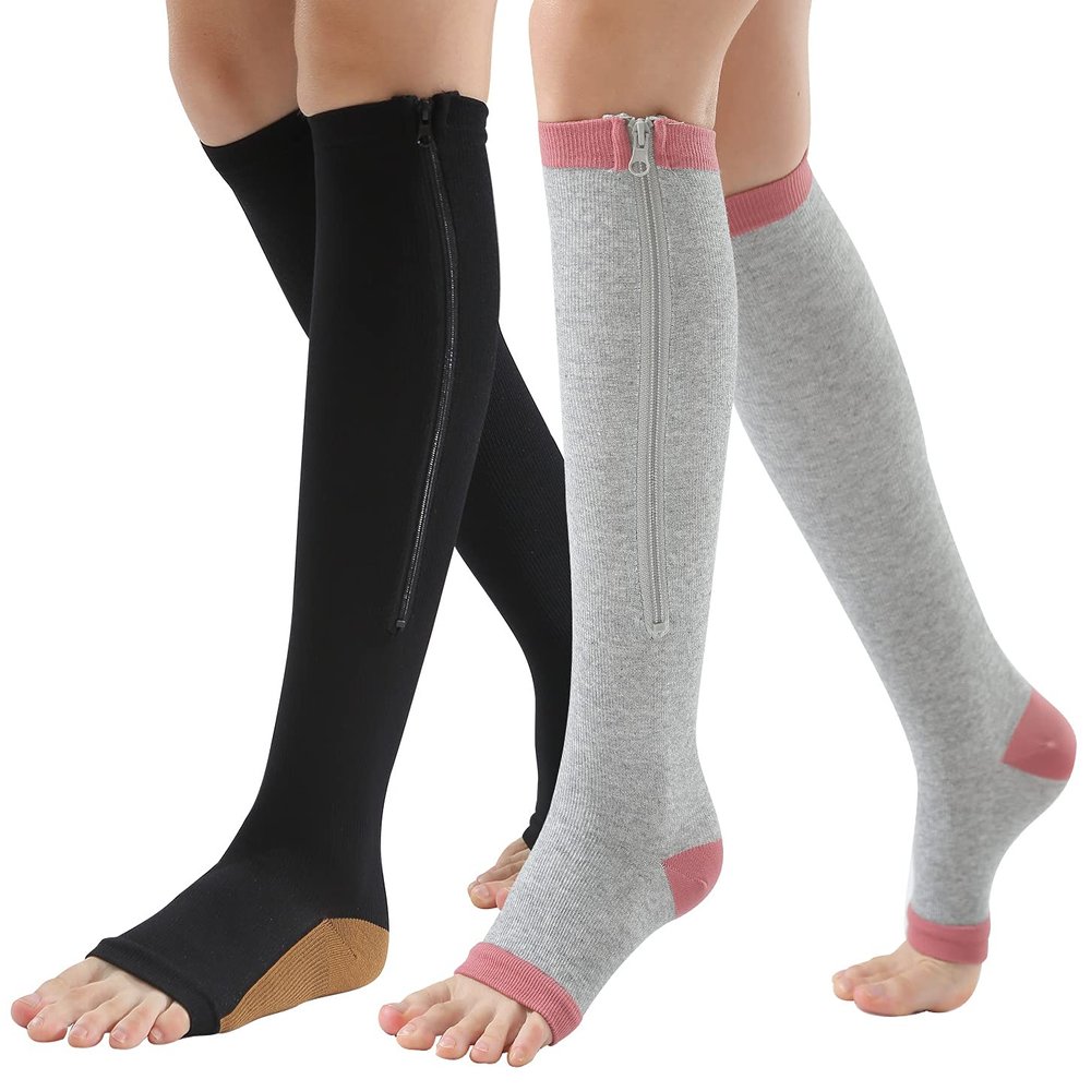 AIEOE Unisex Compression Socks Zipper Mid-Calf Length Sock Open Toe Support Varicose Veins Sock