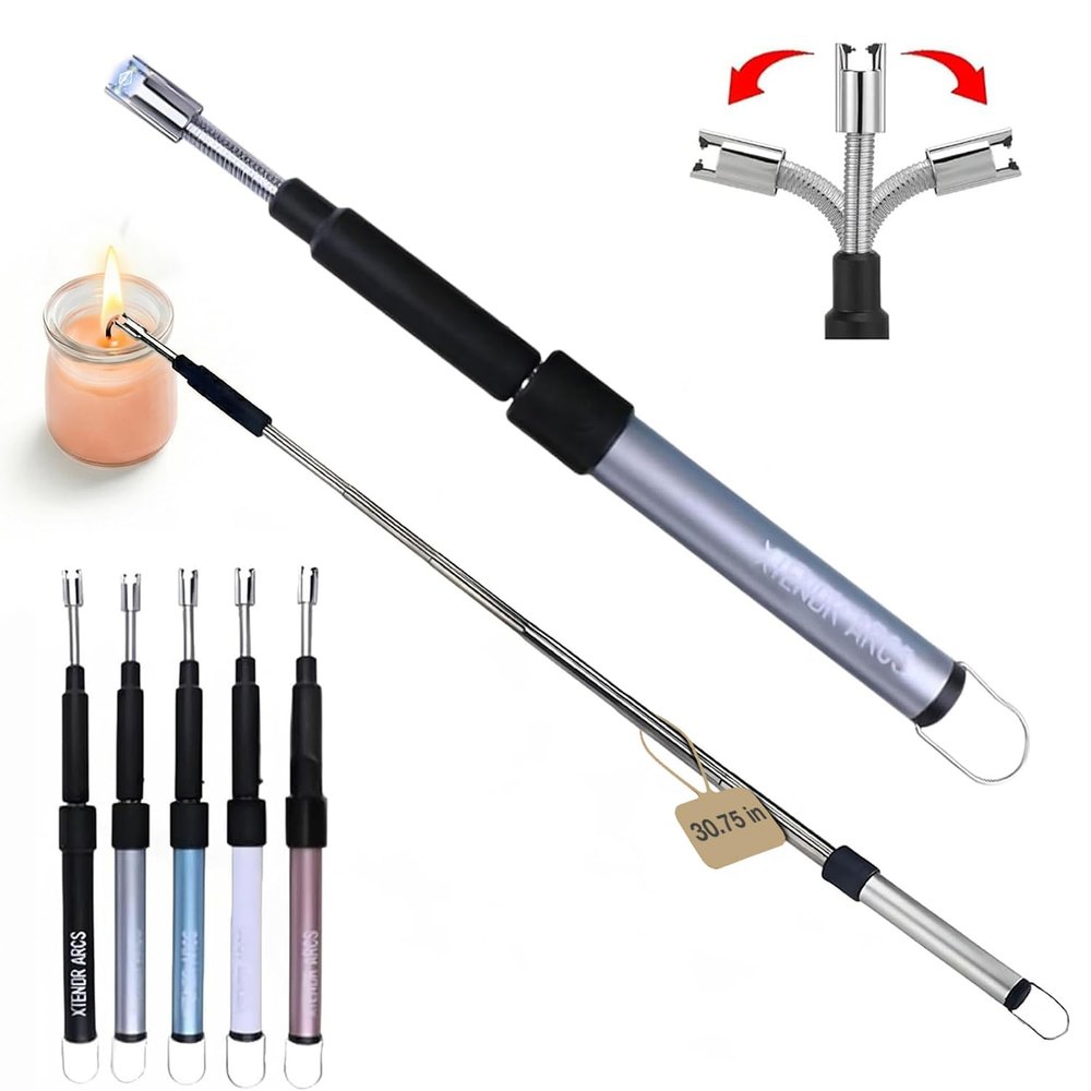 XTENDR ARCS V2 Extendable 2.5 Feet. Arc Extra Long Lighter, Flameless Fireplace Stove Electric Candle Lighter, Long Neck Lighter for Pilot Light, Grilling, Firepit, Kitchen, BBQ Lighter (Silver)