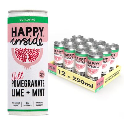 Happy Inside Pomegranate, Lime & Mint Still Fruit Drink | No Added Sugar | Gut Loving Fibre | Vitamin C | Vegan | (Pack of 12 x 250ml)