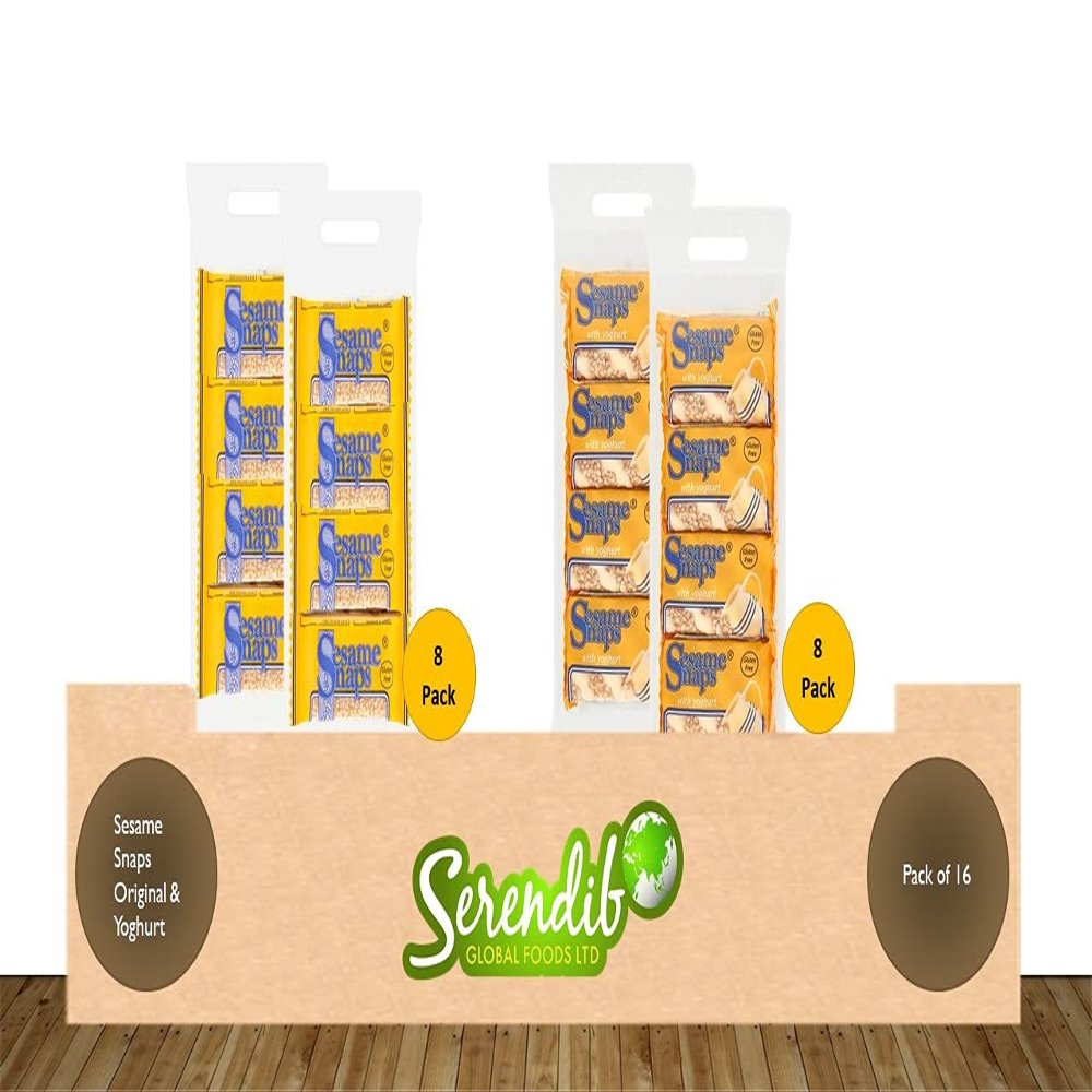 Sesame Snaps Original Flavour 8 Pack & Yoghurt Flavour 8 Pack (30g Each) | Gluten-Free | Suitable for Vegetarians