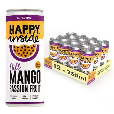 Happy Inside Gut Health Juice Mango & Passion Fruit | No Added Sugar, High in Prebiotic Fibre, Vitamin C | Vegan (12 x 250ml)