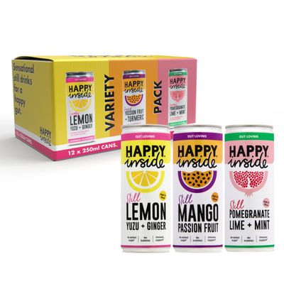 Happy Inside Gut Health Juice - Variety Pack | No Added Sugar, High in Prebiotic Fibre, Vitamin C | Vegan (12 x 250ml)