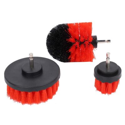 EVTSCAN Drill Brush Attachment, 3PCS Power Scrubber Brush Electric Drill Cleaning Kit for Bathroom Surfaces(Red)