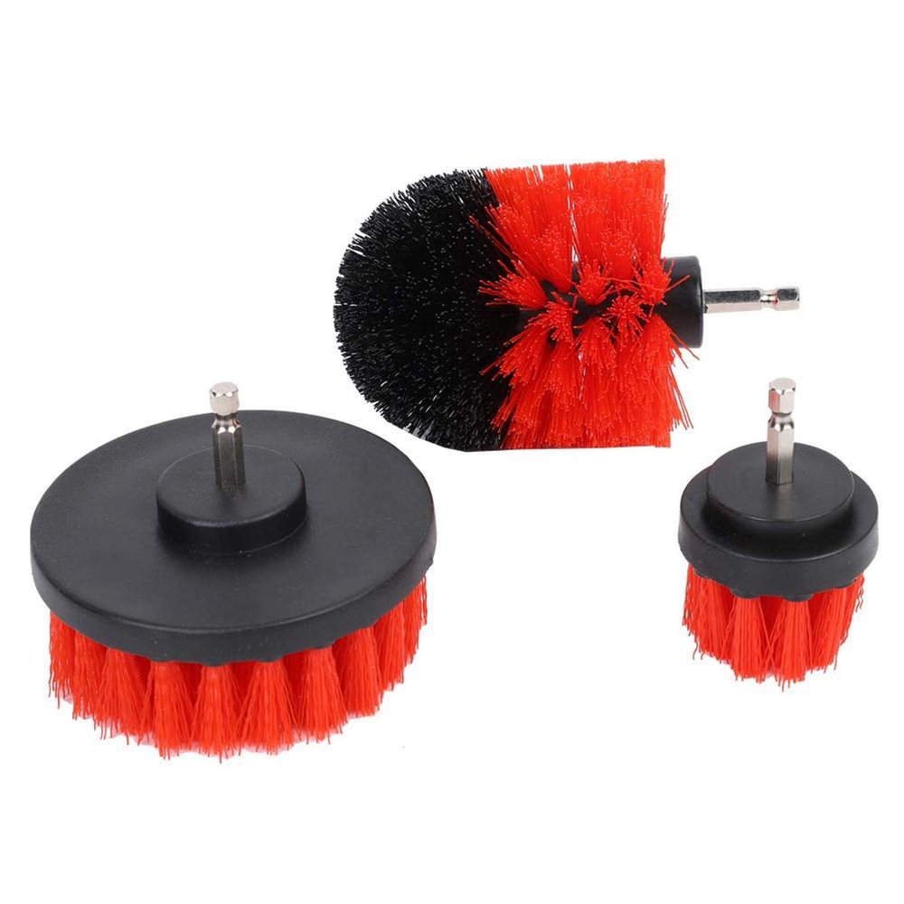 EVTSCAN Drill Brush Attachment, 3PCS Power Scrubber Brush Electric Drill Cleaning Kit for Bathroom Surfaces(Red)