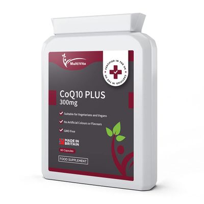 Co Enzyme Q10 CoQ10 300mg 60 Vegetarian Capsules | Trans from Naturally Fermented | Energy Heart Supplement | UK Manufactured GMP Guaranteed Quality