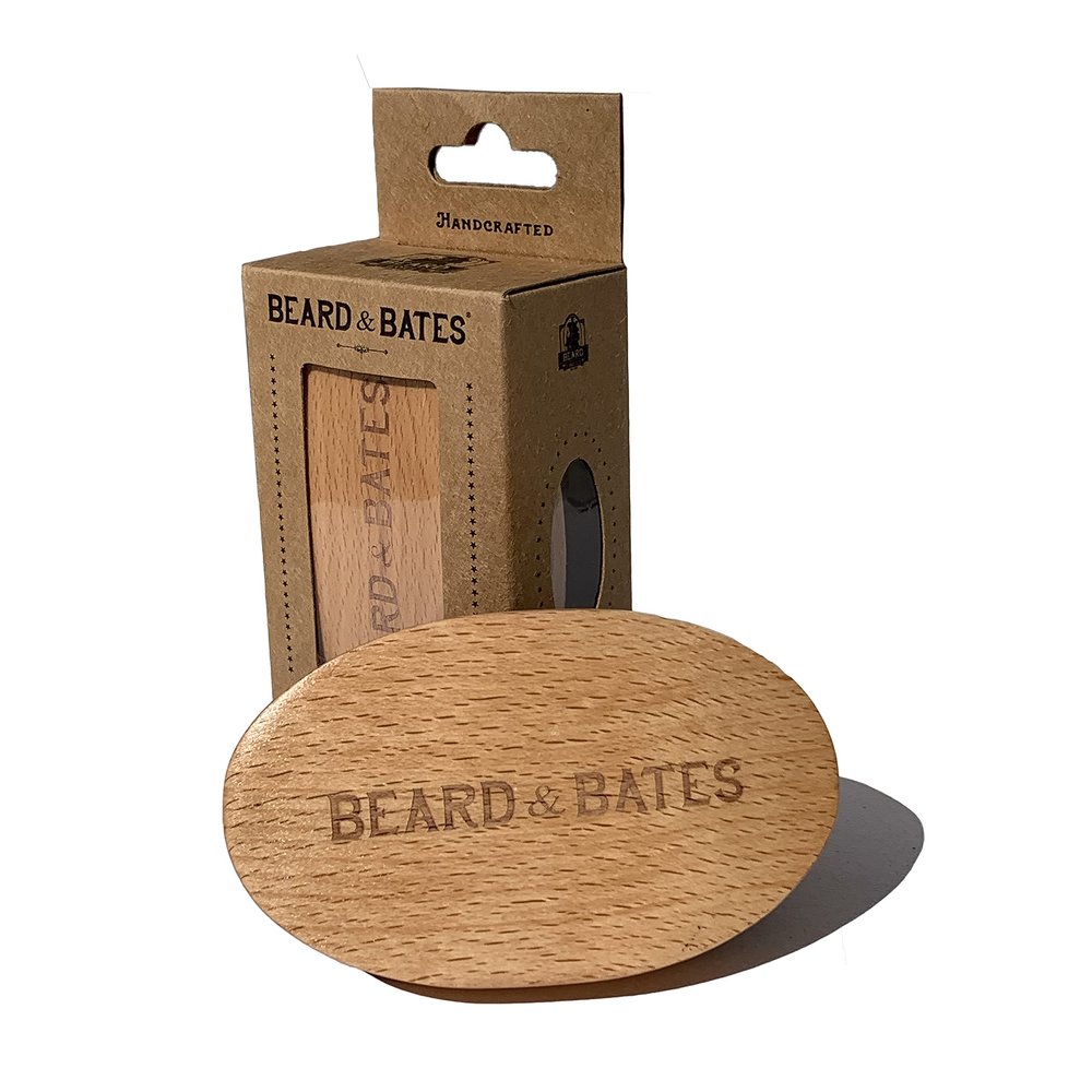 Beard & Bates | Boar Bristle Beard Brush | Handcrafted, Large Full Size, Beech Wood Handle