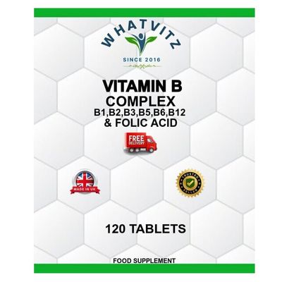 Vitamin B Complex 120 Tablets B1, B2, B3, B5, B6, B12, Biotin & Folic Acid