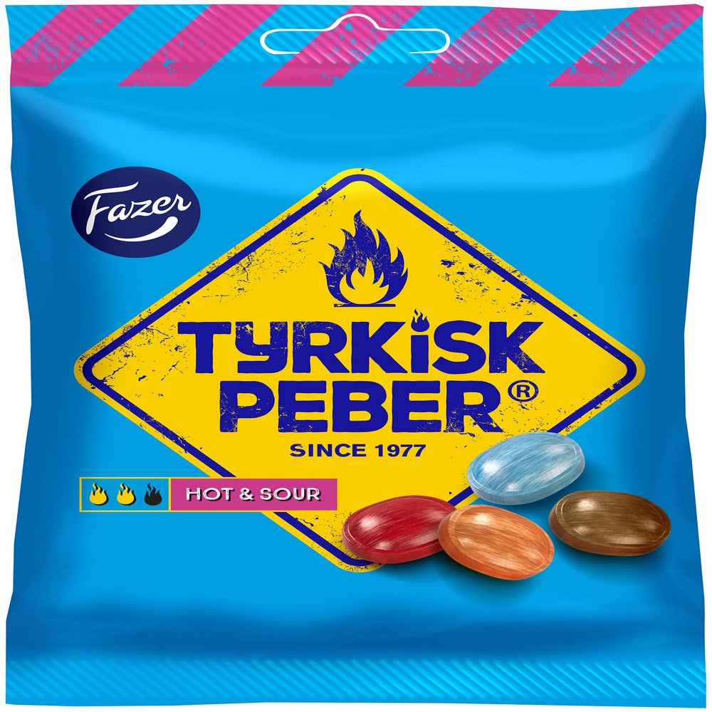 12 x 150g Fazer Tyrkisk Peber Hot & Sour candy bags Finnish hard candy