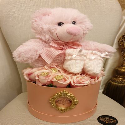 Baby Girl Beatrice Hat Box with Teddy
