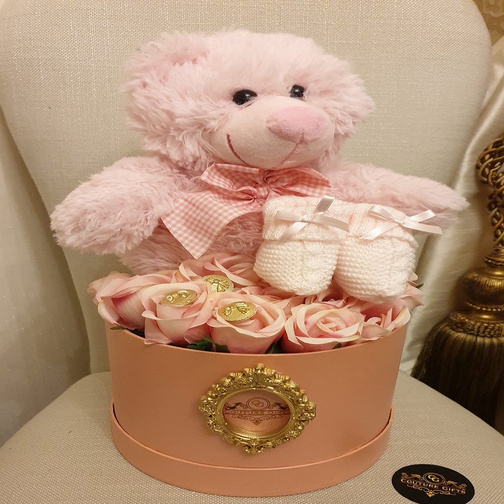 Baby Girl Beatrice Hat Box with Teddy