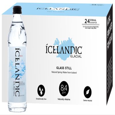 Icelandic Glacial Premium Still Water 330ml Glass Bottles x 24 Per Pack  Alkaline/Low PH, Recycled Packaging, BPA Free, Carbon Neutral from Icelandic Spring. Low TDS and Mineral Content