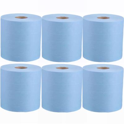 6 Pack Jumbo Workshop Hand Towels Rolls Centrefeed Blue Rolls Blue Recycled Paper Tissue Paper Roll 2 Ply Embossed Tissue Wipe Away Commercial & Kitchen Use