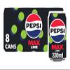 Pepsi Max Lime No Sugar Soft Drinks, 8 x 330ml view 1